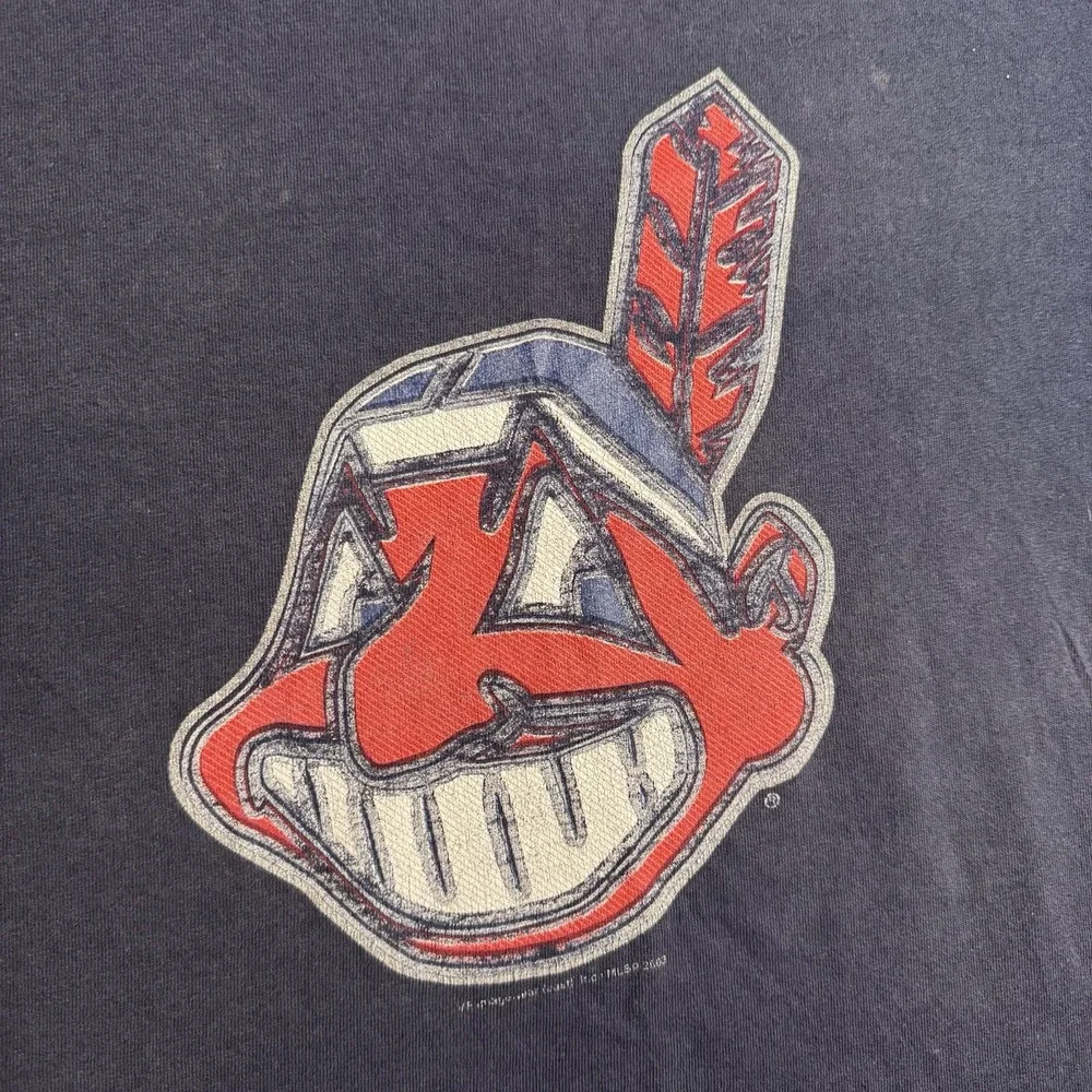 Men's Vintage Cleveland Indians T Shirt Navy Large Chief Wahoo 2003 Baseball MLB